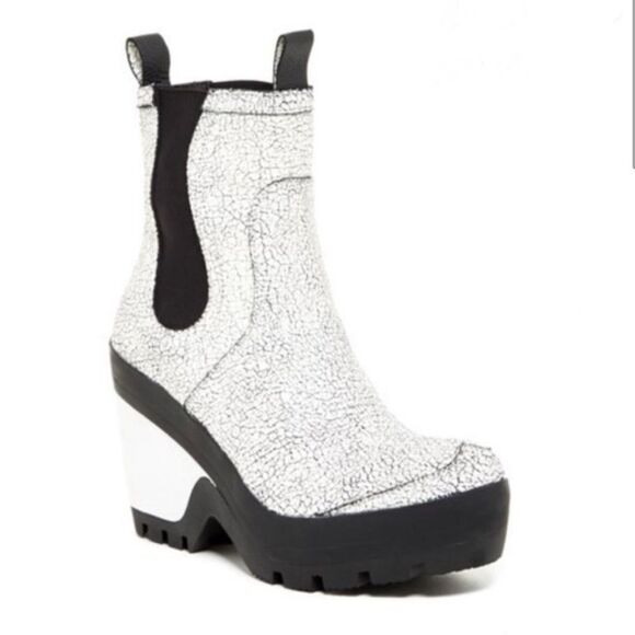 Hunter White Crackle Platform Wedge Chelsea Boot- Size 9 - Picture 2 of 14